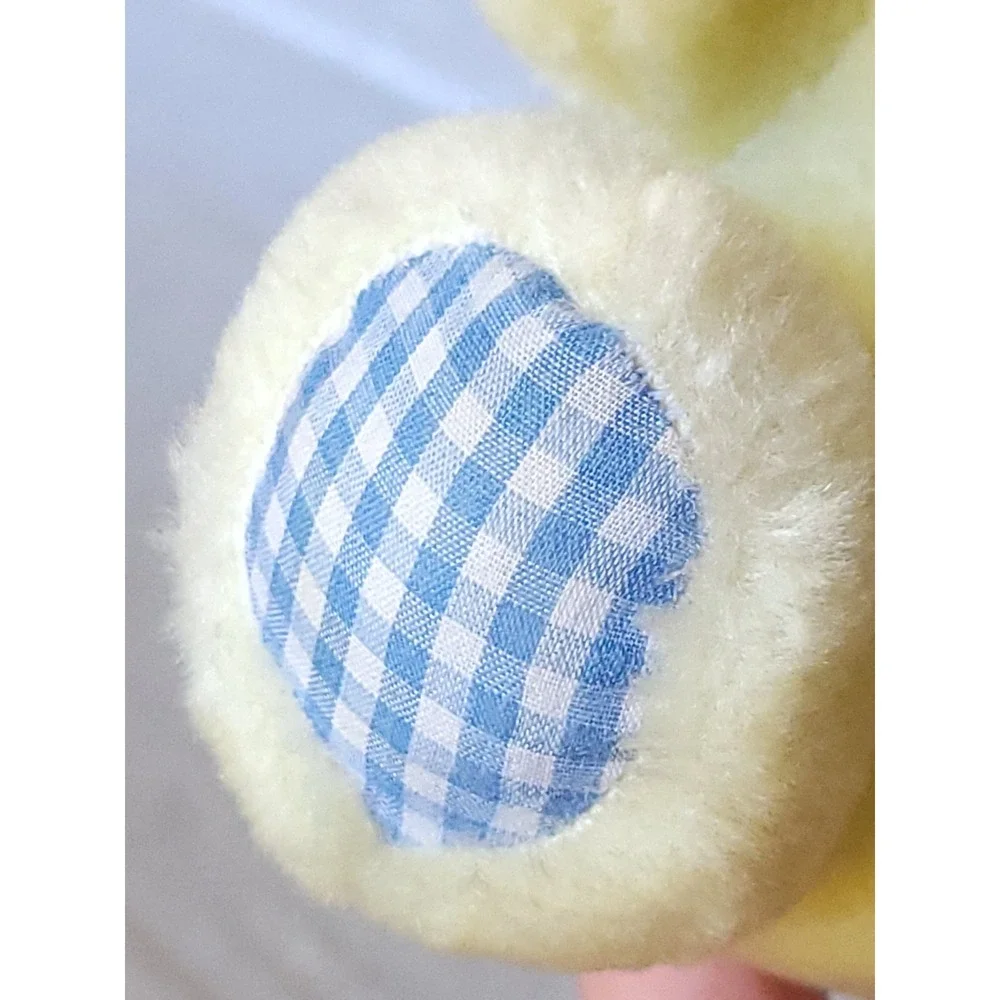 Vtg Dan Dee Yellow Teddy Bear Wind Up Musical Red/blue Gingham Heart Nose Plush